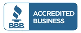 BBB Accredited Business logo, featuring a blue torch icon and "BBB Accredited Business" text in a blue rectangular box.