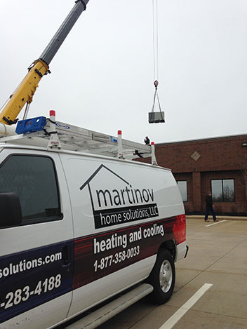 Rooftop HVAC Installation with Crane